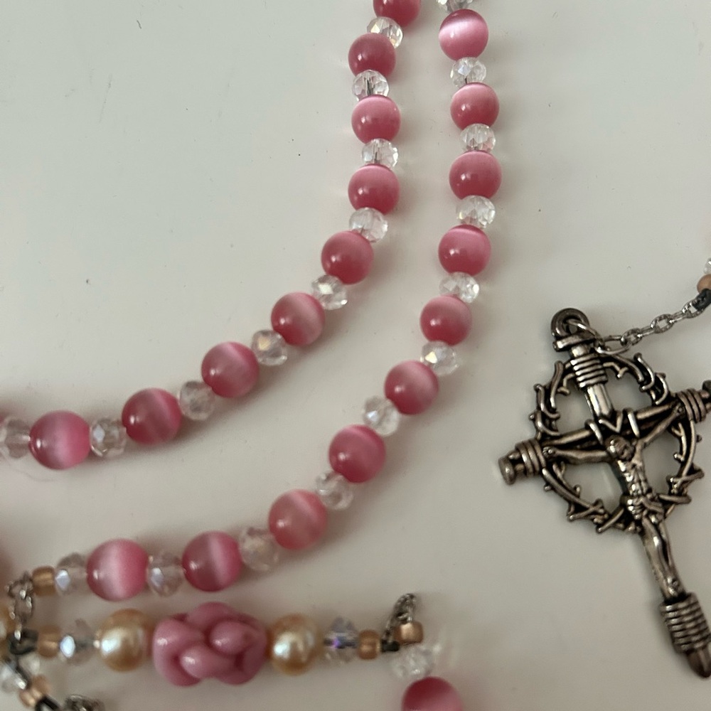 4/$100 ROSARY Elegant Pink Beaded Necklace - Picture 3 of 5